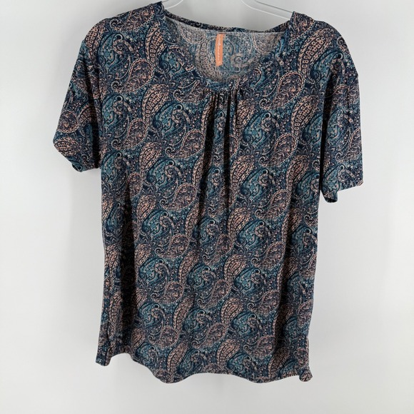 LIN&LLI Tops - LIN&LLI Plus Size 2X Paisley Print Short Sleeve Gathered Neck Blouse Top